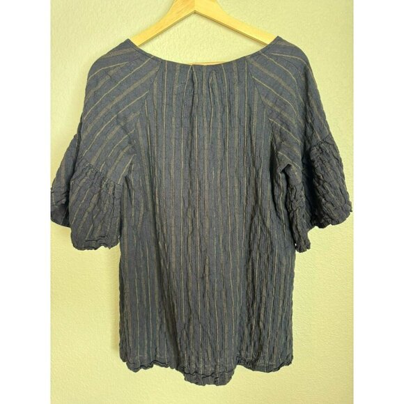 By Together Tunic Womens Size Small Boho Blue Brown Striped Babydoll Pockets - Picture 7 of 9